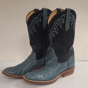 Rios of Mercedes Ostrich Black and Blue Western Boots - Ladies 7